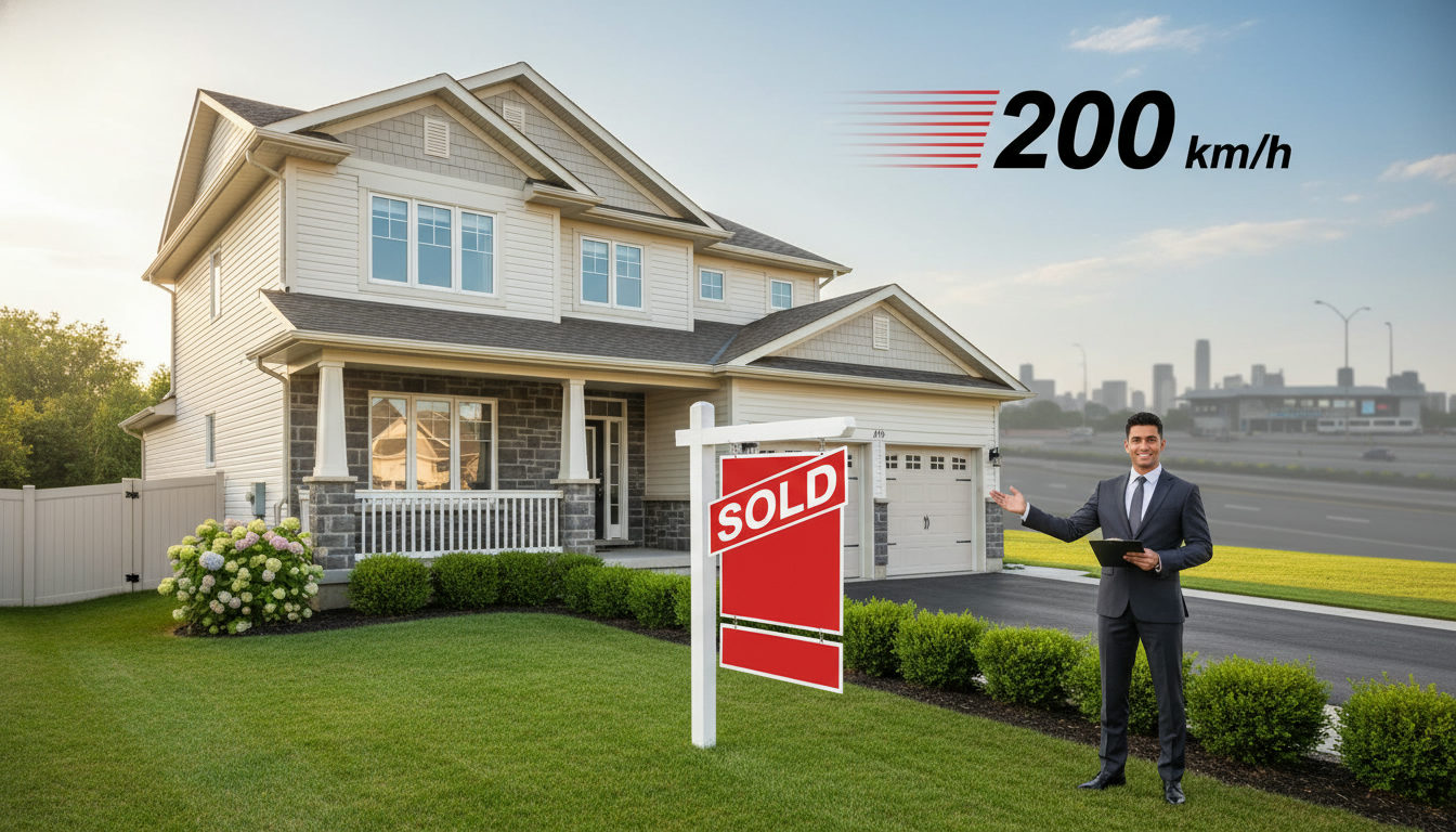 Milton Ontario suburban house with SOLD sign and clock showing a fast sale