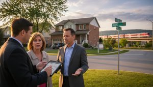 Milton Ontario home appraisal scene with appraiser, realtor, buyer and seller discussing a low appraisal