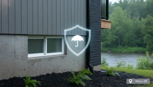 Milton Ontario house with insurance shield icon overlay and map pin