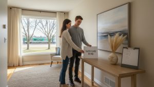 Couple prepping Milton home for showing with realtor checklist visible