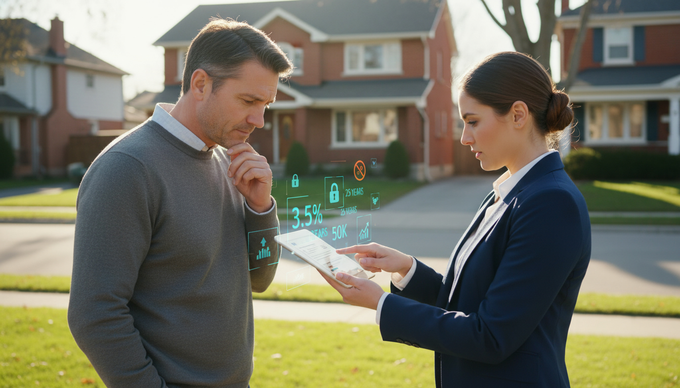 Realtor advising homeowner in Georgetown Ontario about mortgage penalty documents.