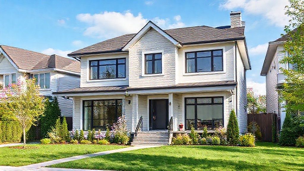Modern two-story house with landscaped front yard.