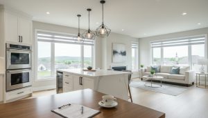 Well-staged Georgetown home interior with contract and checklist showing included fixtures