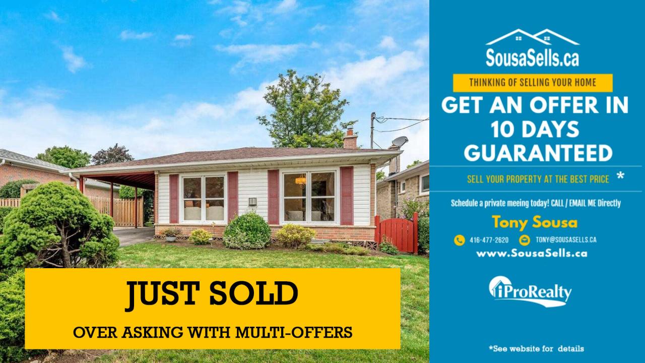 buying or selling a home in the GTA - Call Tony Sousa Real Estate Agent