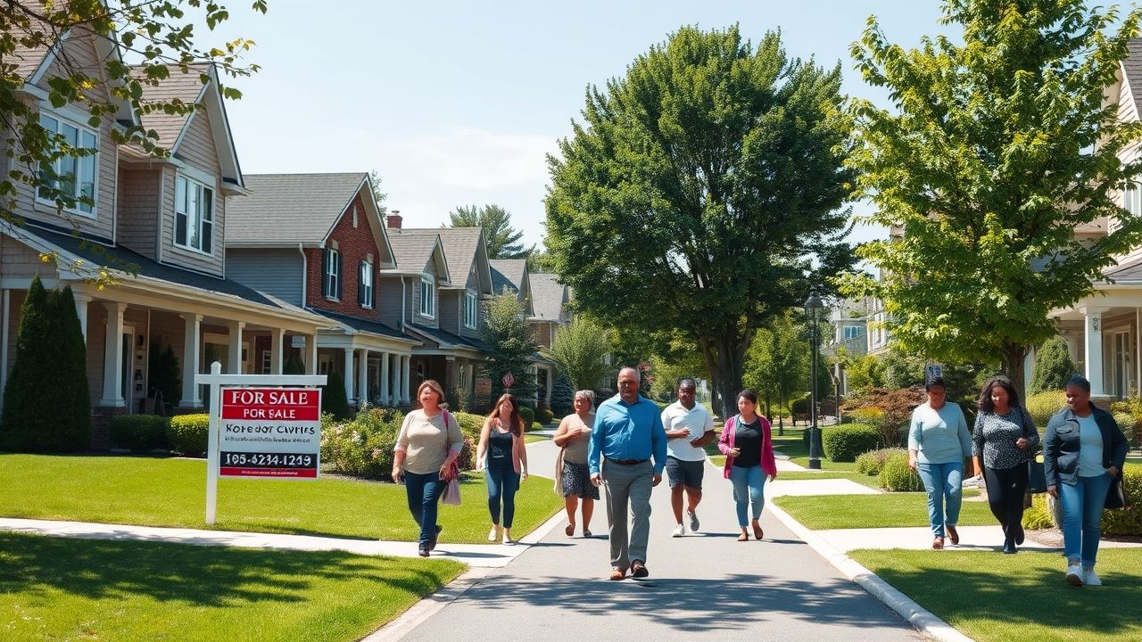 {"prompt":"Wide-angle photograph capturing a diverse street scene in a charming, upscale GTA suburb like Oakville or Burlington. Show a mix of well-maintained detached homes and townhouses, manicured lawns, mature trees, and a 'For Sale' sign in front of one house. Include pedestrians (adults only, diverse representation) walking on the sidewalk, suggesting a vibrant community feel. The lighting should be bright daylight, conveying optimism and desirability. Focus on the real estate and community atmosphere, avoid close-ups of people's faces.","originalPrompt":"Wide-angle photograph capturing a diverse street scene in a charming, upscale GTA suburb like Oakville or Burlington. Show a mix of well-maintained detached homes and townhouses, manicured lawns, mature trees, and a 'For Sale' sign in front of one house. Include pedestrians (adults only, diverse representation) walking on the sidewalk, suggesting a vibrant community feel. The lighting should be bright daylight, conveying optimism and desirability. Focus on the real estate and community atmosphere, avoid close-ups of people's faces.","width":1280,"height":720,"seed":42,"model":"flux","enhance":false,"nologo":true,"negative_prompt":"worst quality, blurry","nofeed":false,"safe":false,"isMature":false,"isChild":false}