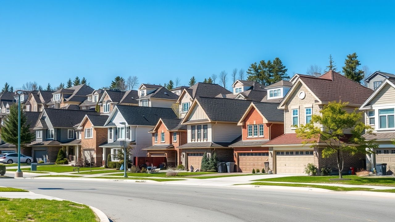 {"prompt":"A wide-angle, bright photograph showing a diverse range of houses typical of the GTA suburbs (mix of detached, semi-detached, townhouses) under a clear blue sky. Focus is on the houses and street, representing a neighbourhood in Georgetown, Milton, Guelph, Acton, Oakville, or Burlington. No people visible. Natural lighting, realistic style.","originalPrompt":"A wide-angle, bright photograph showing a diverse range of houses typical of the GTA suburbs (mix of detached, semi-detached, townhouses) under a clear blue sky. Focus is on the houses and street, representing a neighbourhood in Georgetown, Milton, Guelph, Acton, Oakville, or Burlington. No people visible. Natural lighting, realistic style.","width":1280,"height":720,"seed":42,"model":"flux","enhance":false,"nologo":true,"negative_prompt":"worst quality, blurry","nofeed":false,"safe":false,"isMature":false,"isChild":false}