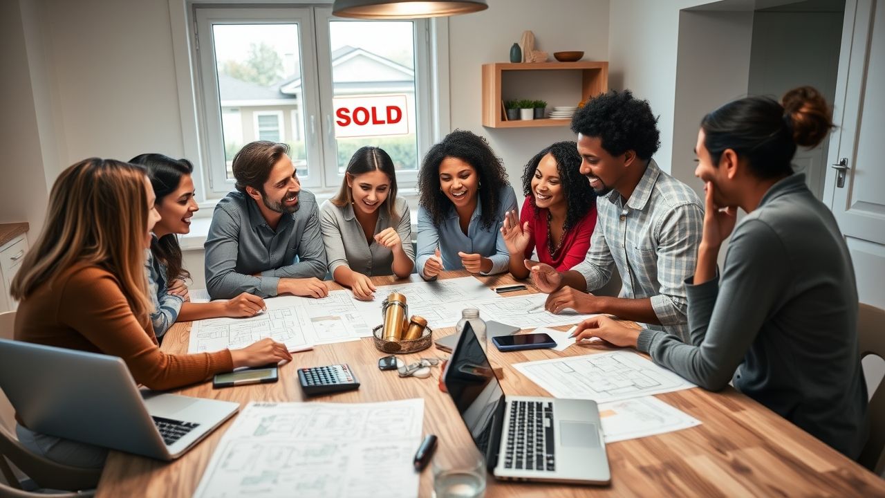 {"prompt":"Create an image of a diverse group of people eagerly discussing real estate offers at a kitchen table, surrounded by house floorplans, calculators, and a laptop, with a visible \"SOLD\" sign outside the window symbolizing a successful house purchase.","originalPrompt":"Create an image of a diverse group of people eagerly discussing real estate offers at a kitchen table, surrounded by house floorplans, calculators, and a laptop, with a visible \"SOLD\" sign outside the window symbolizing a successful house purchase.","width":1280,"height":720,"seed":42,"model":"flux","enhance":false,"nologo":true,"negative_prompt":"worst quality, blurry","nofeed":false,"safe":false,"quality":"medium","image":null,"isMature":false,"isChild":false}