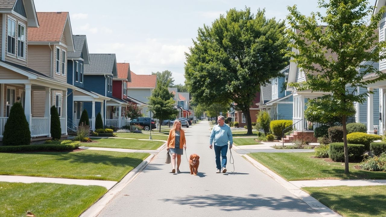 {"prompt":"A friendly, welcoming street scene in a diverse suburban town like Milton or Georgetown, Ontario. Show well-kept houses with tidy front yards, perhaps a couple walking a dog on the sidewalk, and trees lining the street. Focus on a bright, positive, community atmosphere. Do not show children. Do not include any text overlays.","originalPrompt":"A friendly, welcoming street scene in a diverse suburban town like Milton or Georgetown, Ontario. Show well-kept houses with tidy front yards, perhaps a couple walking a dog on the sidewalk, and trees lining the street. Focus on a bright, positive, community atmosphere. Do not show children. Do not include any text overlays.","width":1280,"height":720,"seed":42,"model":"flux","enhance":false,"nologo":true,"negative_prompt":"worst quality, blurry","nofeed":false,"safe":false,"isMature":false,"isChild":false}