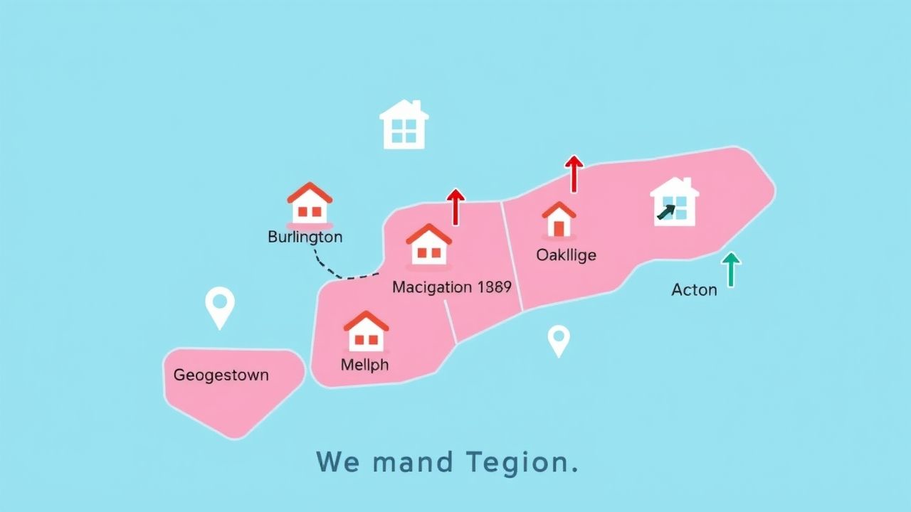 {"prompt":"A sleek and contemporary digital artwork depicting a minimalistic map of the western Greater Toronto Region, emphasizing municipalities such as Burlington, Oakville, Milton, Georgetown, Guelph, and Acton. The composition features clean, abstract icons of homes and subtle arrow symbols pointing up and down to imply real estate trends, all without showing numeric data. The color scheme is vibrant and cheerful, employing bright hues to evoke a positive atmosphere. The map avoids any textual names or descriptions, and the scene contains no figures, focusing solely on graphical elements and spatial relationships.\n\nA clean, modern illustration showing a simplified map of the western Greater Toronto Area, highlighting towns like Burlington, Oakville, Milton, Georgetown, Guelph, and Acton. Include simple icons representing houses and possibly upward/downward trend arrows to suggest market activity, without specific data. Use a bright, optimistic colour palette. Ensure no text labels are on the map itself, and no people or children are visible.","originalPrompt":"A clean, modern illustration showing a simplified map of the western Greater Toronto Area, highlighting towns like Burlington, Oakville, Milton, Georgetown, Guelph, and Acton. Include simple icons representing houses and possibly upward/downward trend arrows to suggest market activity, without specific data. Use a bright, optimistic colour palette. Ensure no text labels are on the map itself, and no people or children are visible.","width":1280,"height":720,"seed":42,"model":"flux","enhance":false,"nologo":true,"negative_prompt":"worst quality, blurry","nofeed":false,"safe":false,"isMature":false,"isChild":false}