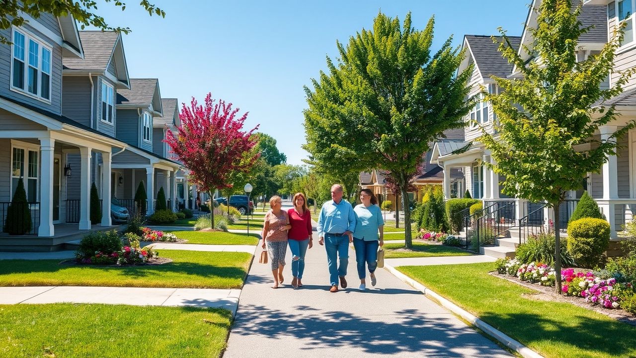 {"prompt":"Depict a welcoming suburban scene in the Greater Toronto Area on a sunny summer afternoon, showcasing impeccably maintained sidewalks lined with vibrant trees and blooming flower beds. The charming houses display a mix of modern and classic architectural styles with well-kept gardens and inviting front porches. A few prospective buyers stroll along the street, admiring the homes and chatting warmly, as sunlight casts soft shadows and a clear blue sky enhances the cheerful atmosphere of this thriving community.\n\nCreate an inviting image of a residential neighbourhood in Toronto or GTA, featuring clean streets, attractive homes, lush greenery, and potential homebuyers exploring the area on a bright summer day.","originalPrompt":"Create an inviting image of a residential neighbourhood in Toronto or GTA, featuring clean streets, attractive homes, lush greenery, and potential homebuyers exploring the area on a bright summer day.","width":1280,"height":720,"seed":42,"model":"flux","enhance":false,"nologo":true,"negative_prompt":"worst quality, blurry","nofeed":false,"safe":false,"quality":"medium","image":[],"transparent":false,"isMature":false,"isChild":false}