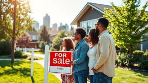 Family looking at house for sale.
