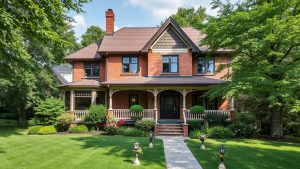 Charming brick house with lush green lawn