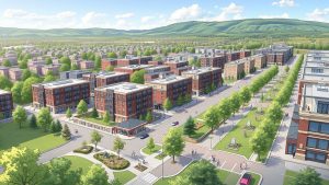 Aerial view of modern residential neighborhood