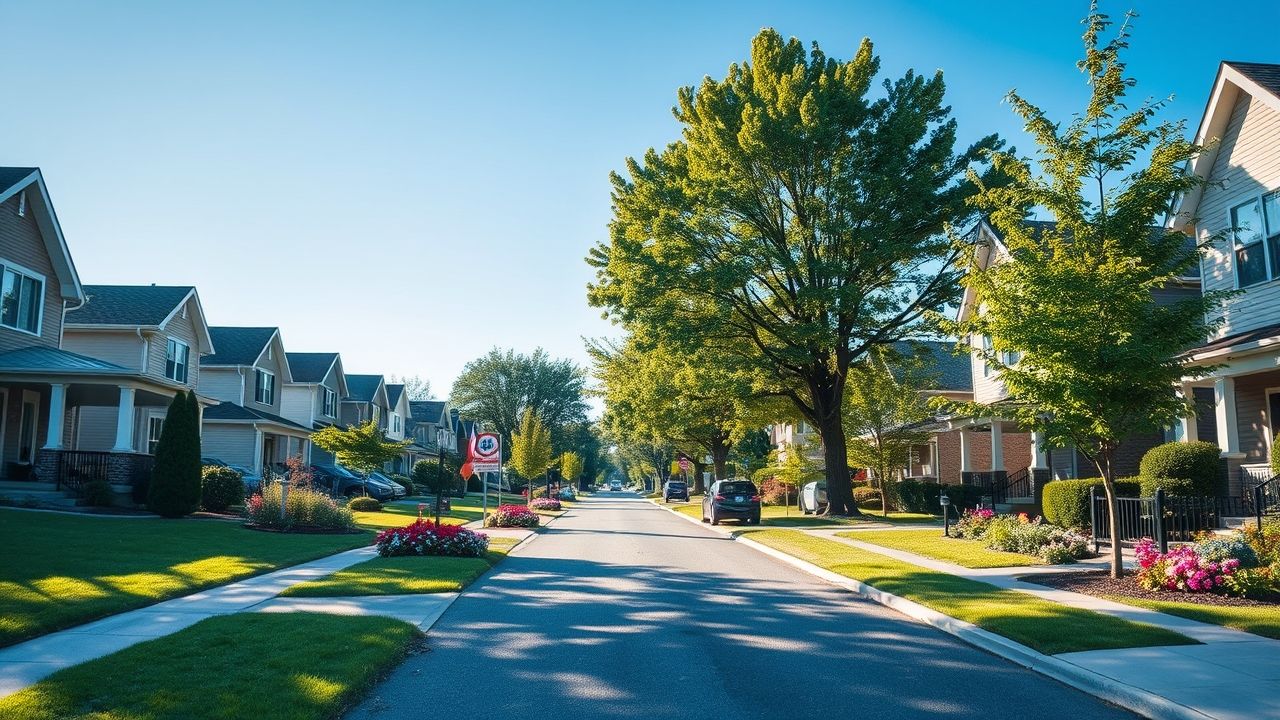 {"prompt":"A peaceful suburban neighborhood in the Greater Toronto Area under a vibrant, cloudless azure sky, showcasing pristine air and calm residential streets lined with well-maintained houses adorned with lush lawns and blooming flowerbeds. Soft sunlight casts gentle shadows over paved walkways and manicured gardens, evoking a sense of serenity and quiet community life. Tall, leafy trees sway gently in the breeze, enhancing the tranquil atmosphere of this picturesque neighborhood.\n\nCreate an image of a serene suburban neighborhood in the GTA with a clear blue sky, representing clean air quality and residential tranquility, without featuring children or text.","originalPrompt":"Create an image of a serene suburban neighborhood in the GTA with a clear blue sky, representing clean air quality and residential tranquility, without featuring children or text.","width":1280,"height":720,"seed":42,"model":"flux","enhance":false,"nologo":true,"negative_prompt":"undefined","nofeed":false,"safe":false,"quality":"medium","image":[],"transparent":false,"isMature":false,"isChild":false}