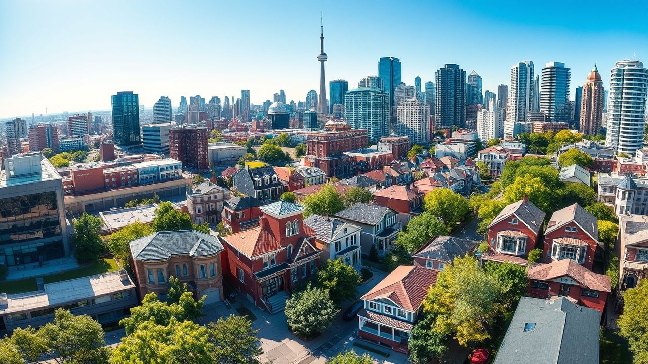 {"prompt":"A lively urban panorama of Toronto featuring a mix of modern skyscrapers, historic brick houses, and contemporary condominiums showcasing the city's diverse housing options. Bright sunlight illuminates the bustling streets, with vibrant neighborhoods characterized by colorful row houses, sleek glass towers, and inviting suburban homes. The skyline bursts with architectural variety, including iconic landmarks and lush green parks interwoven among residential areas, all captured in a dynamic, energetic atmosphere that highlights Toronto's rich cultural tapestry and thriving real estate market.\n\nCreate an image of a vibrant cityscape of Toronto with homes and buildings showcasing a diverse housing market suitable for a real estate guide.","originalPrompt":"Create an image of a vibrant cityscape of Toronto with homes and buildings showcasing a diverse housing market suitable for a real estate guide.","width":1280,"height":720,"seed":42,"model":"flux","enhance":false,"nologo":true,"negative_prompt":"undefined","nofeed":false,"safe":false,"quality":"medium","image":[],"transparent":false,"isMature":false,"isChild":false}