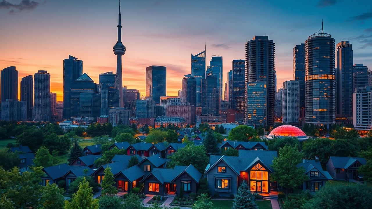 {"prompt":"A vibrant urban skyline of Toronto illuminated at dusk, with towering glass skyscrapers reflecting the warm hues of the setting sun. In the foreground, a charming arrangement of smaller, inviting homes and modern condos intermingle, their cozy facades surrounded by lush greenery and inviting pathways, representing a conscious shift toward downsizing and simplifying city living. The scene blends the dynamic energy of the city with intimate, comfortable dwellings, capturing a harmonious balance between urban grandeur and personal retreat.\n\nCreate an image depicting an urban skyline of Toronto with smaller, cozy homes and condos in the foreground, illustrating a choice for downsizing.","originalPrompt":"Create an image depicting an urban skyline of Toronto with smaller, cozy homes and condos in the foreground, illustrating a choice for downsizing.","width":1280,"height":720,"seed":42,"model":"flux","enhance":false,"nologo":true,"negative_prompt":"undefined","nofeed":false,"safe":false,"quality":"medium","image":[],"transparent":false,"isMature":false,"isChild":false}