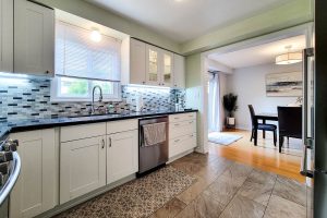 Modern kitchen with dining area view