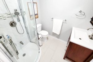 Modern bathroom with shower and toilet