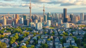 Toronto skyline with CN Tower, sunny day