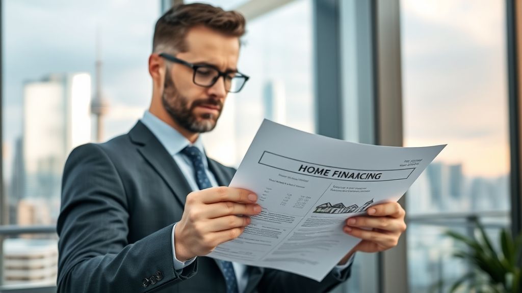 Businessman reviewing home financing document.