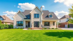 Modern suburban house with large front yard