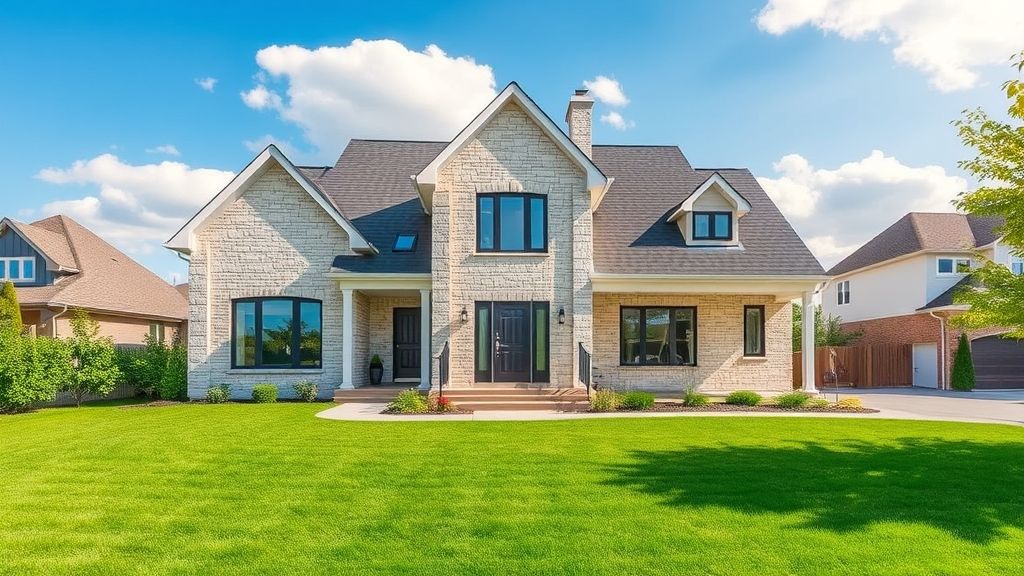 Modern suburban house with large front yard