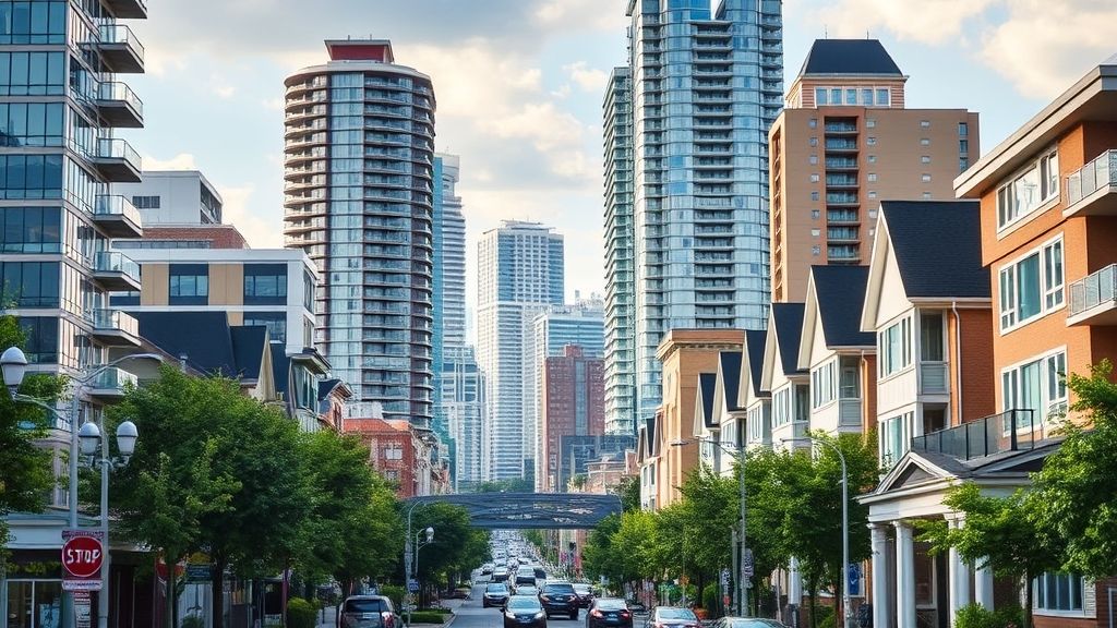 Urban street with modern high-rise buildings