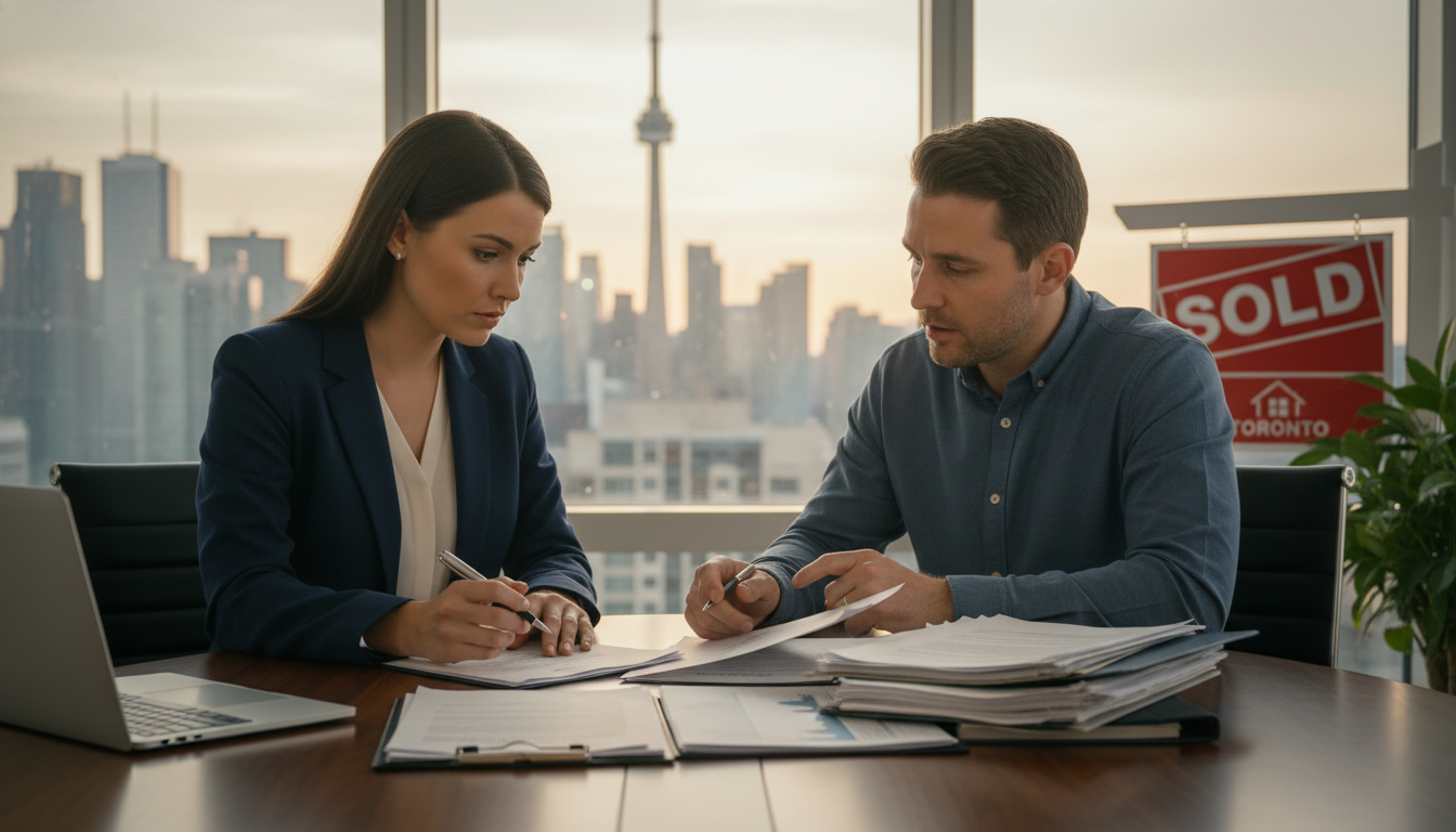 Real estate agent and homeowner reviewing paperwork after an agent mistake