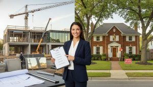Realtor comparing new construction and resale homes with a checklist between them