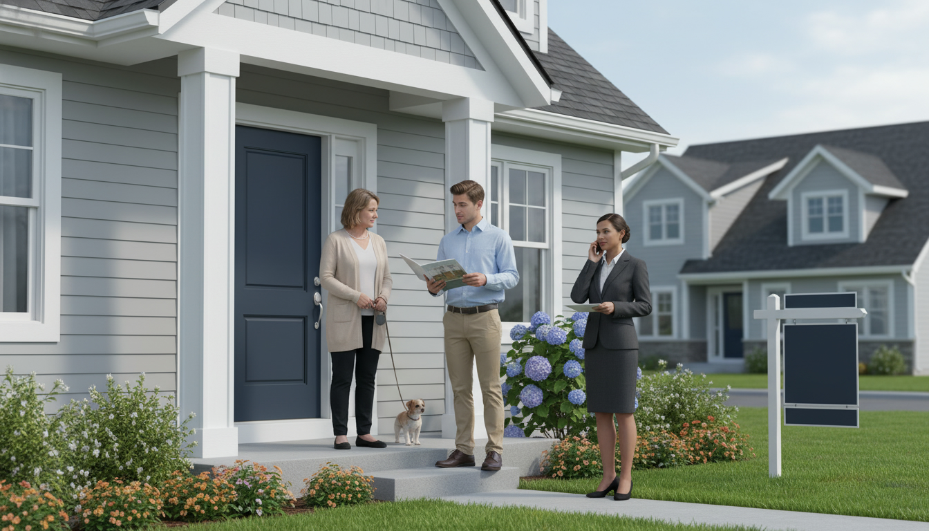 Homeowner answering the door to an unannounced buyer while agent speaks on phone