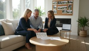 Local realtor reviewing home valuation and comparable sales with homeowners