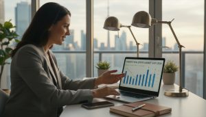 Local realtor reviewing market charts on a laptop showing sudden market shift
