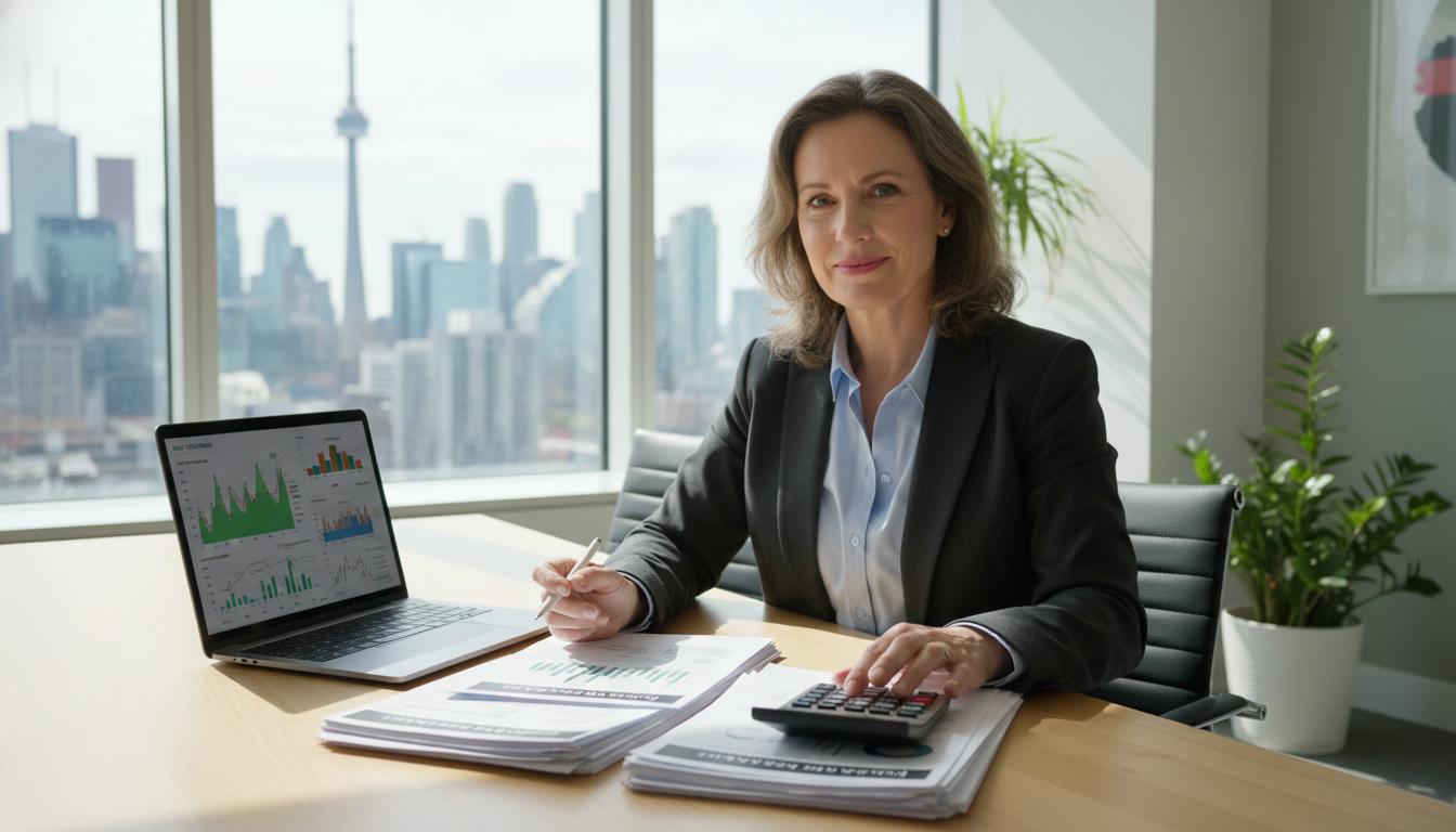 Realtor comparing mortgage offers with calculator and loan documents on a desk