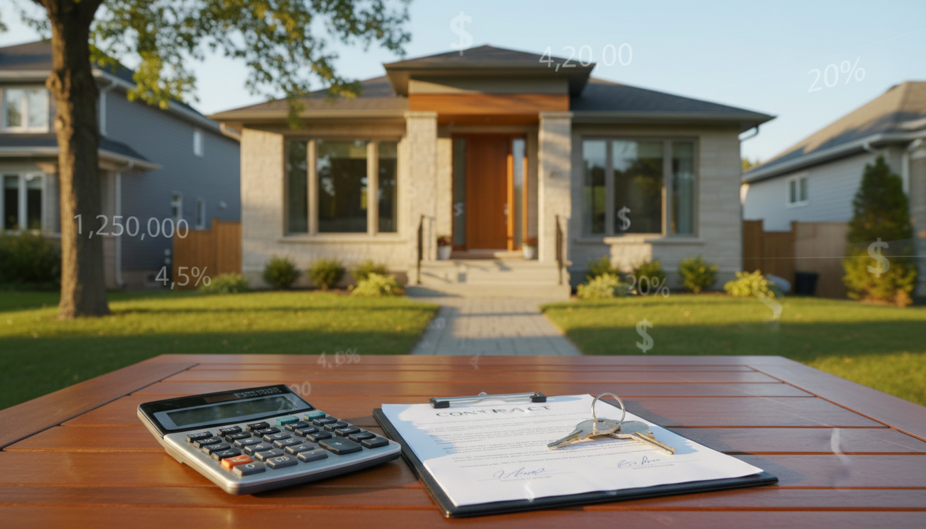 Calculator, contract papers and keys showing net proceeds calculation for a home sale