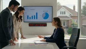 Realtor reviewing multiple offers and comparing seller net and deposit sizes with agents