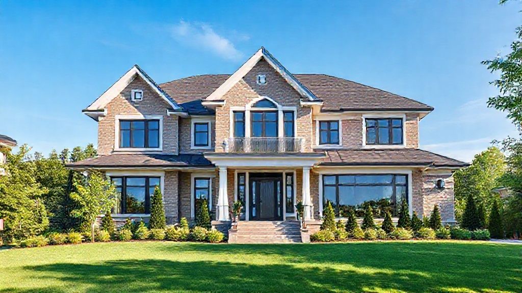 Large two-story brick house with manicured lawn.