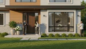 Realtor overseeing final touch-ups on a home's curb appeal before listing