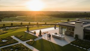 Luxurious rural estate with mansion, pool, horse paddock and agent showing buyers