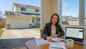 Realtor reviewing inspection report and contractor quotes for a renovation-needing home in Milton, Ontario