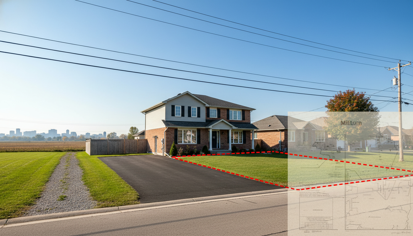 Milton property with survey overlay showing an easement and legal documents