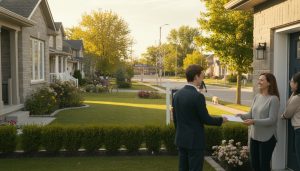 Buyer handing a personal letter to seller at a house in Milton, Ontario