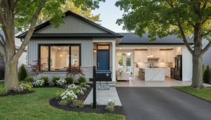 Renovated Milton Ontario home showing modern kitchen, hardwood floors and landscaped front yard