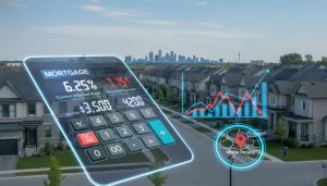Milton Ontario homes with a mortgage calculator and rising/falling interest rate graph
