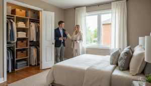 Well-staged Milton bedroom with open walk-in closet during a home showing