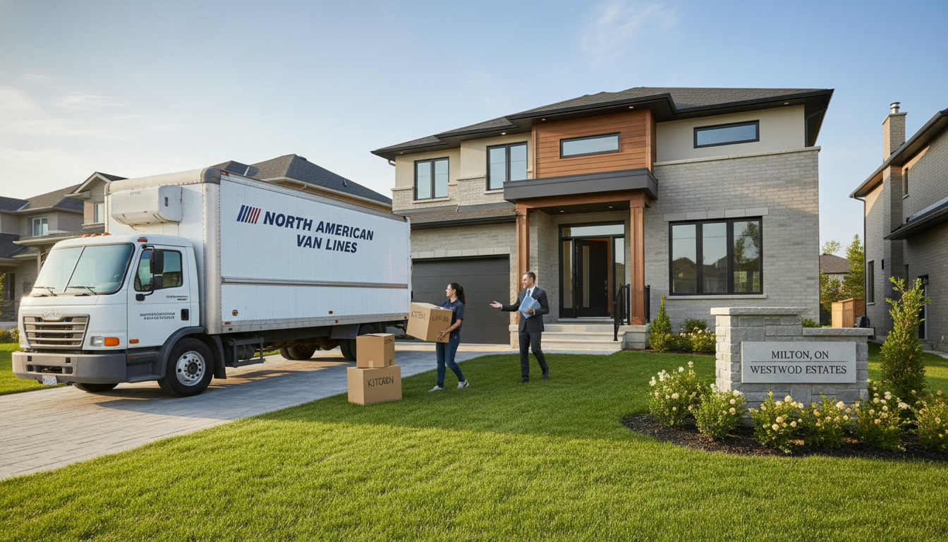 Buyers moving into a suburban Milton Ontario home before closing with real estate agent holding documents.