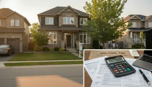 Milton Ontario rental house with tax forms and calculator on table
