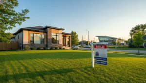 Detached home in Milton Ontario with sold sign and GO transit station in background representing property investment and resale value