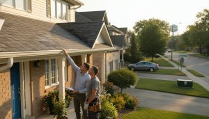Home inspector verifying repairs on a suburban Milton Ontario house with contractor nearby