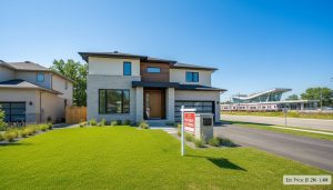 Detached home for sale in Milton Ontario with For Sale sign and scenic suburban street