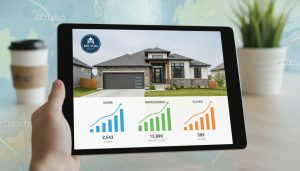 Real estate analytics dashboard showing listing views for a Milton ON home with map overlay.